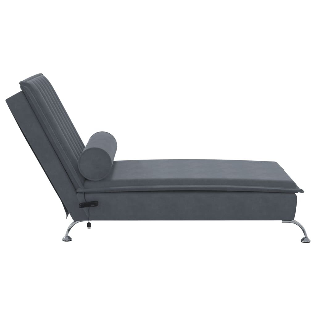 vidaXL Chaise longue de massage avec traversin gris foncé velours