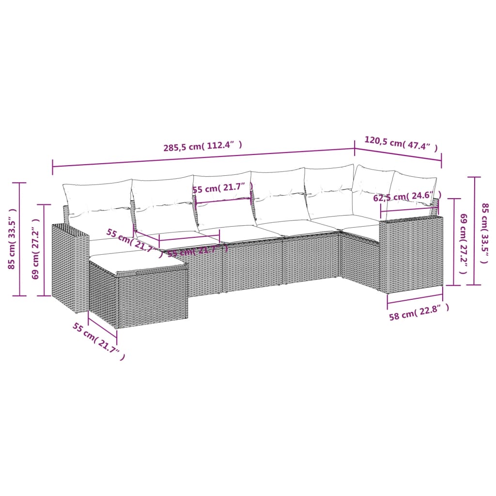 vidaXL Salon de jardin avec coussins 7 pcs gris résine tressée