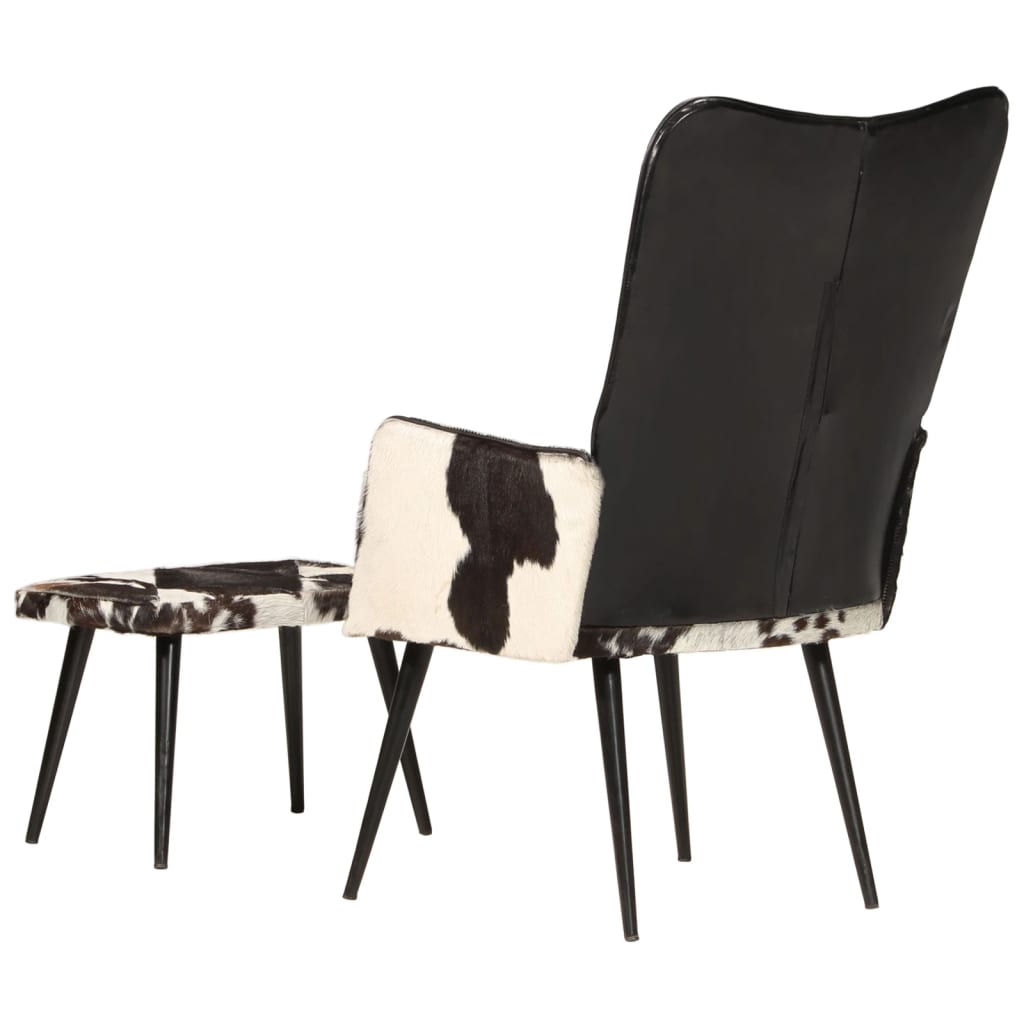 vidaXL Chaise à oreilles avec repose-pied Noir Cuir véritable