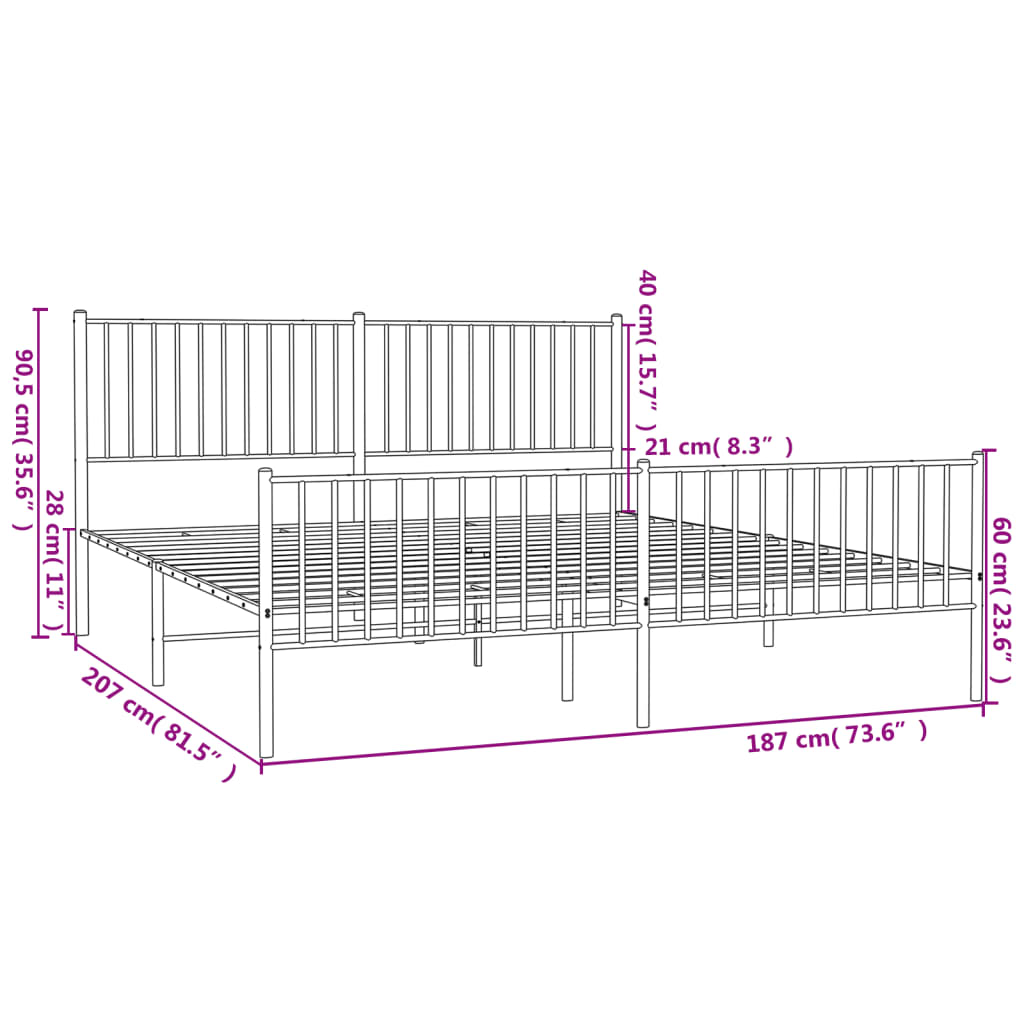 vidaXL Cadre de lit métal sans matelas et pied de lit blanc 180x200 cm