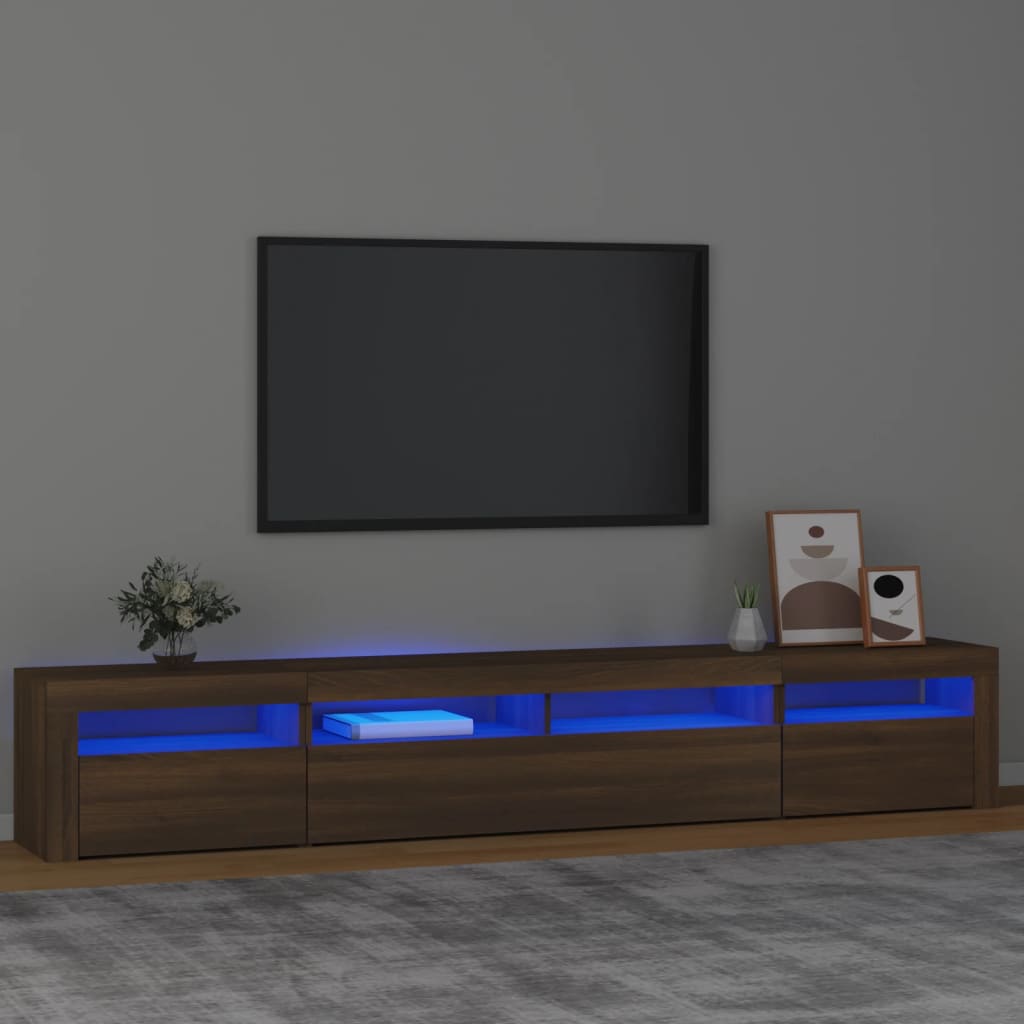 vidaXL Meuble TV avec lumières LED Chêne marron 240x35x40 cm