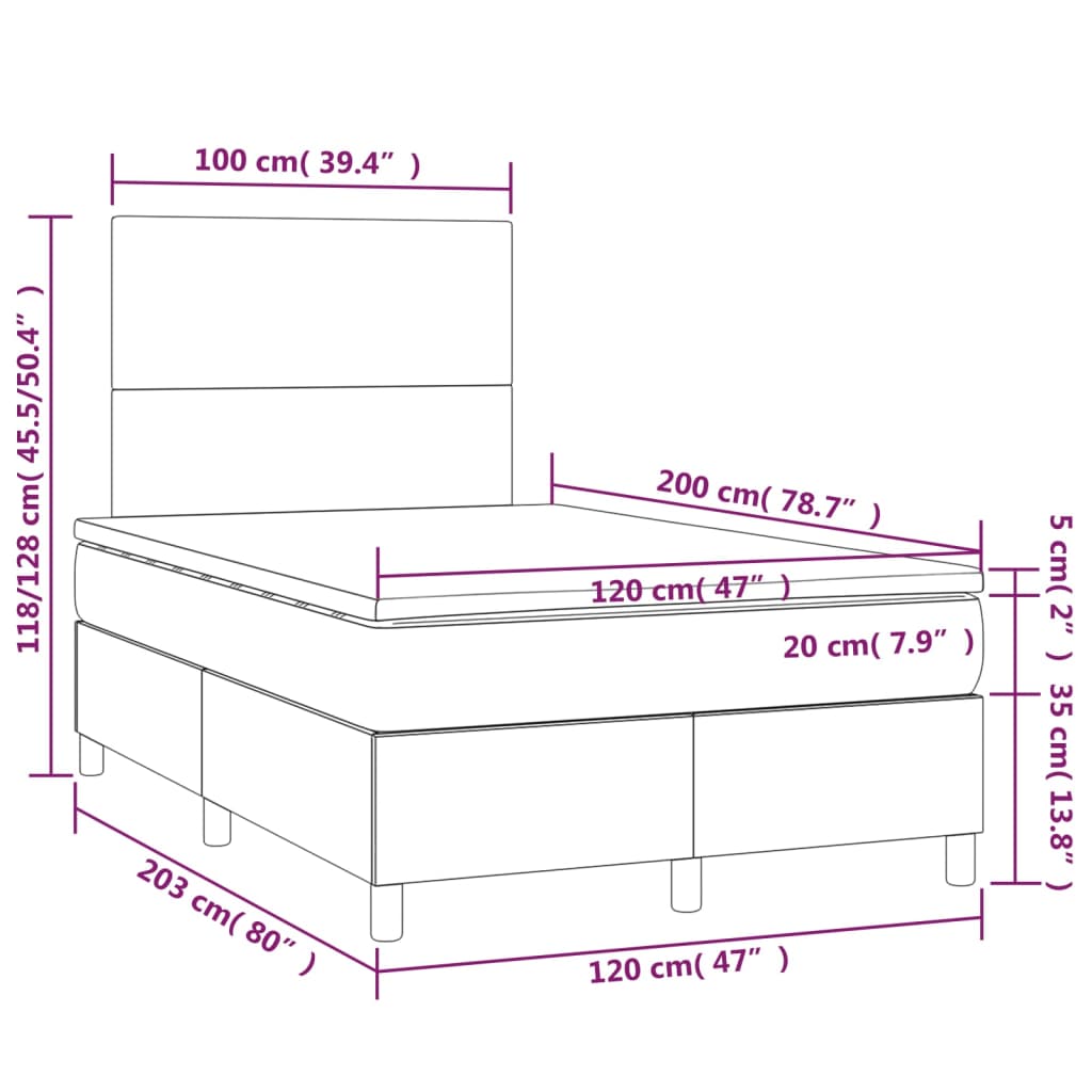 vidaXL Sommier à lattes de lit avec matelas Gris 120x200 cm Similicuir