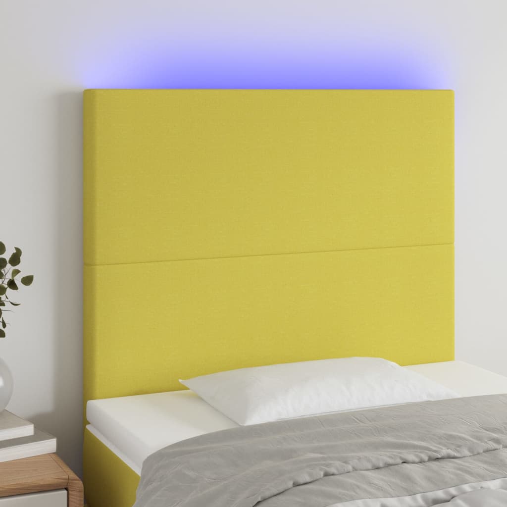 vidaXL Tête de lit à LED Vert 100x5x118/128 cm Tissu