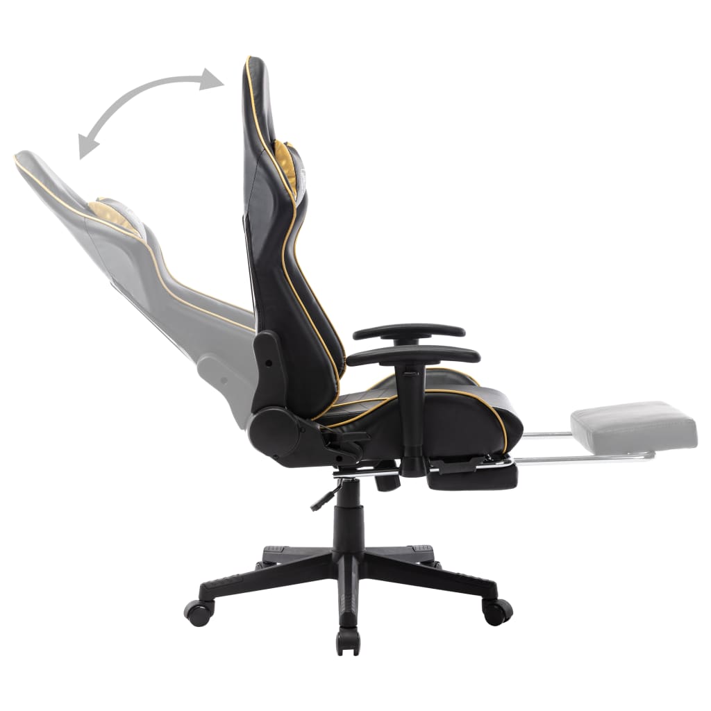 vidaXL Chaise de jeu avec repose-pied Noir et doré Cuir artificiel