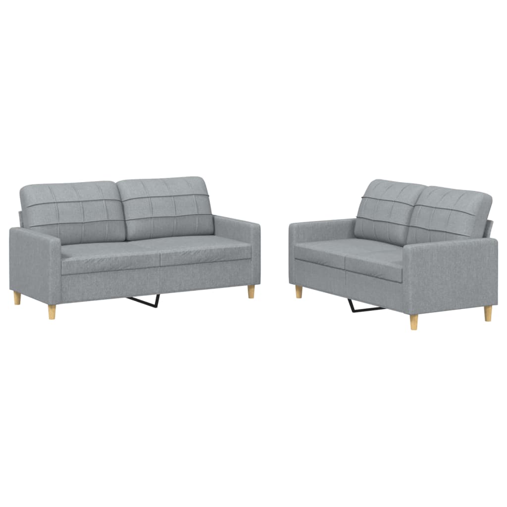 vidaXL Ensemble de canapés 2 pcs avec coussins Gris clair Tissu