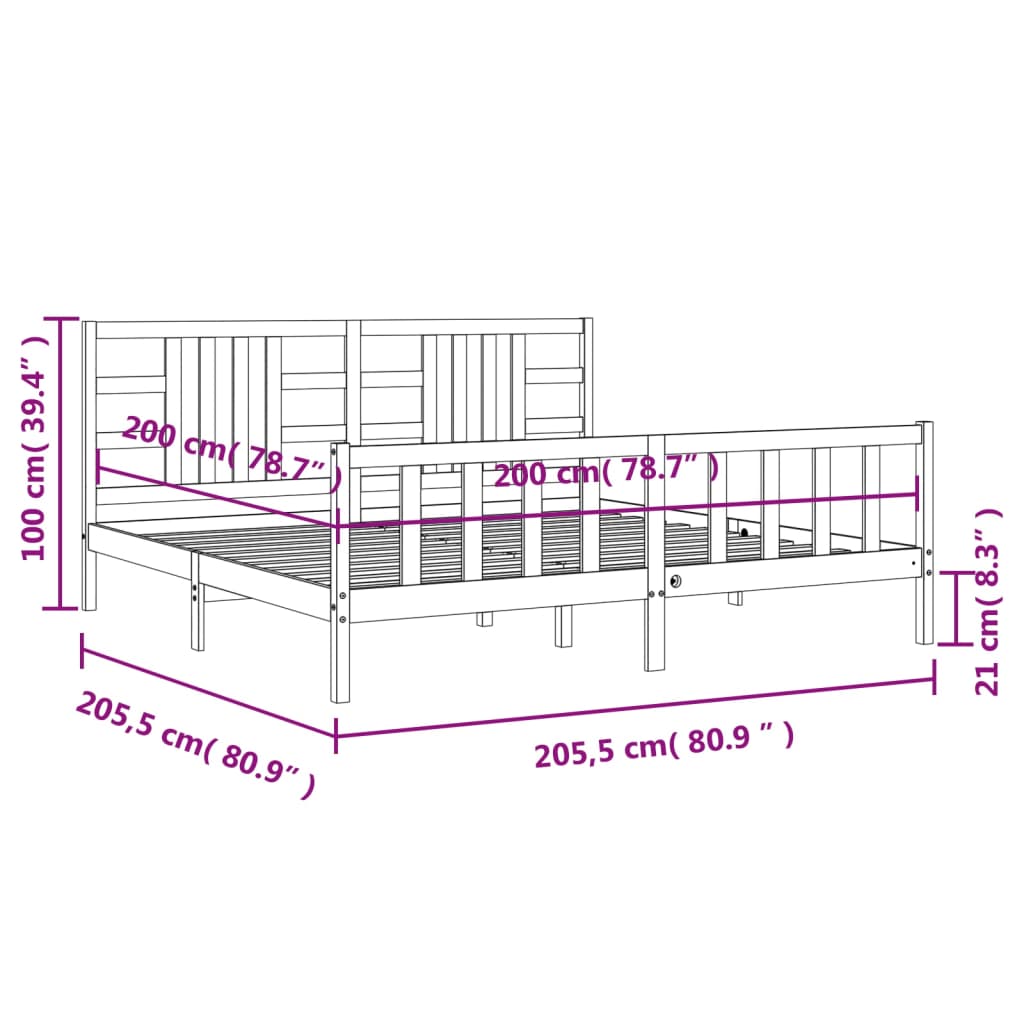 vidaXL Cadre de lit avec tête de lit blanc 200x200 cm bois massif