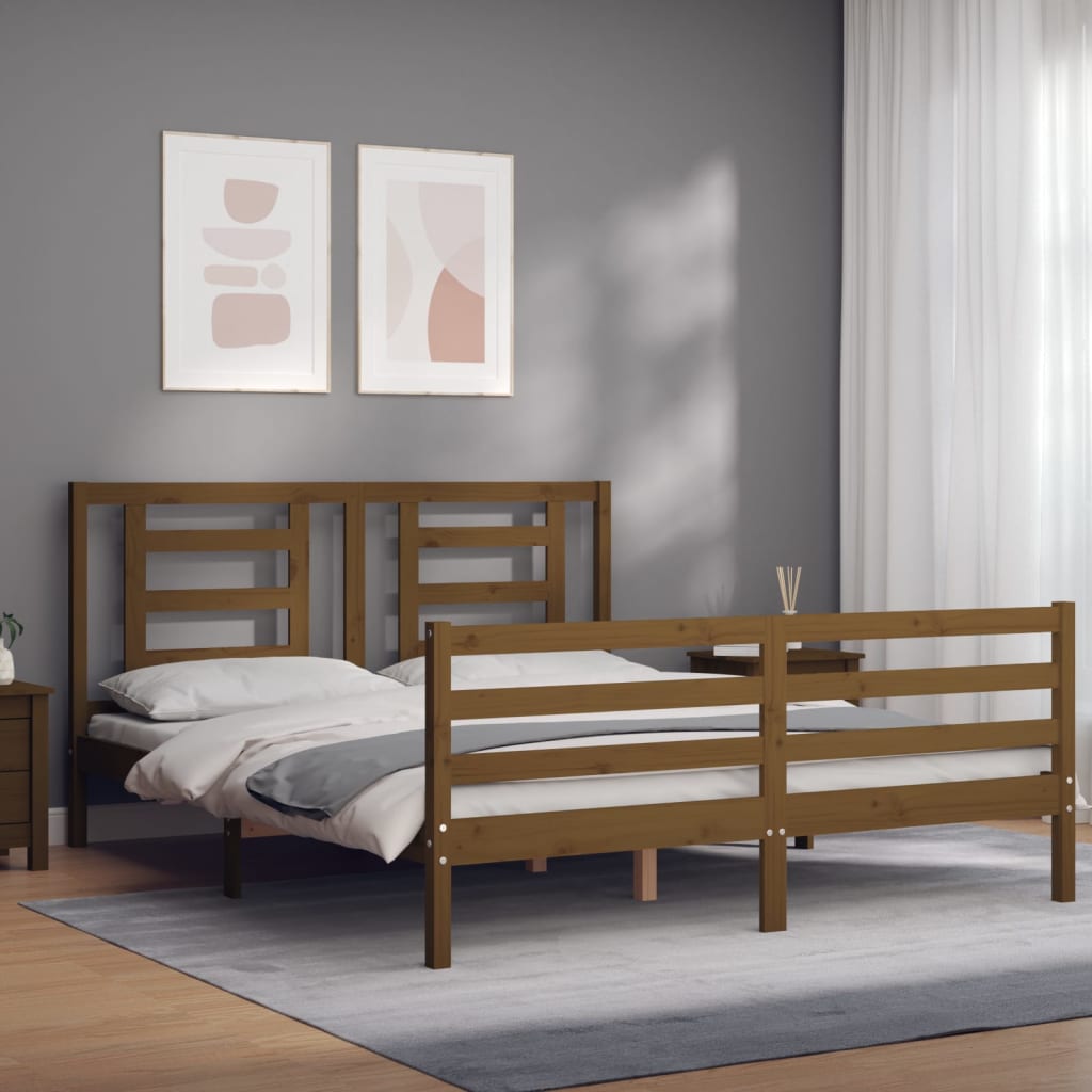 vidaXL Cadre de lit avec tête de lit marron miel 160x200cm bois massif