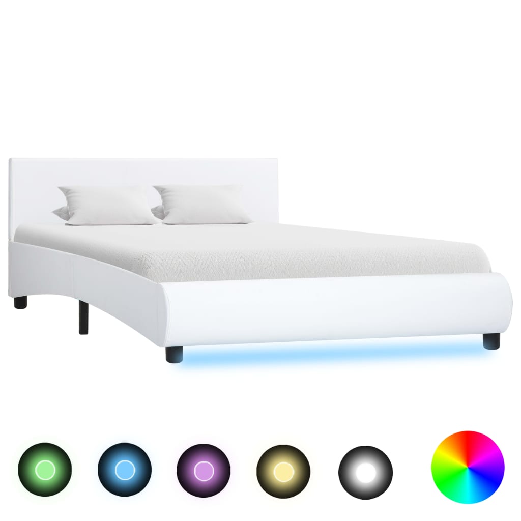 vidaXL Cadre de lit avec LED Blanc Similicuir 140 x 200 cm