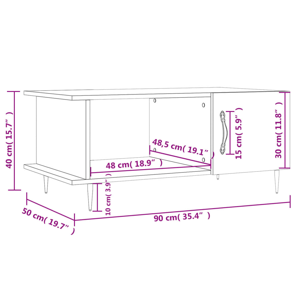 vidaXL Table basse blanc 90x50x40 cm bois d'ingénierie