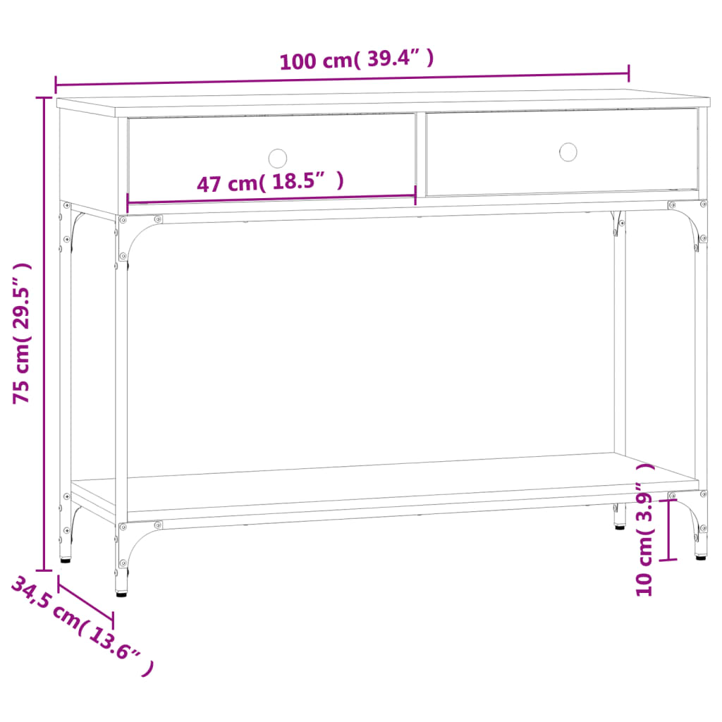 vidaXL Table console chêne fumé 100x34,5x75 cm bois d'ingénierie