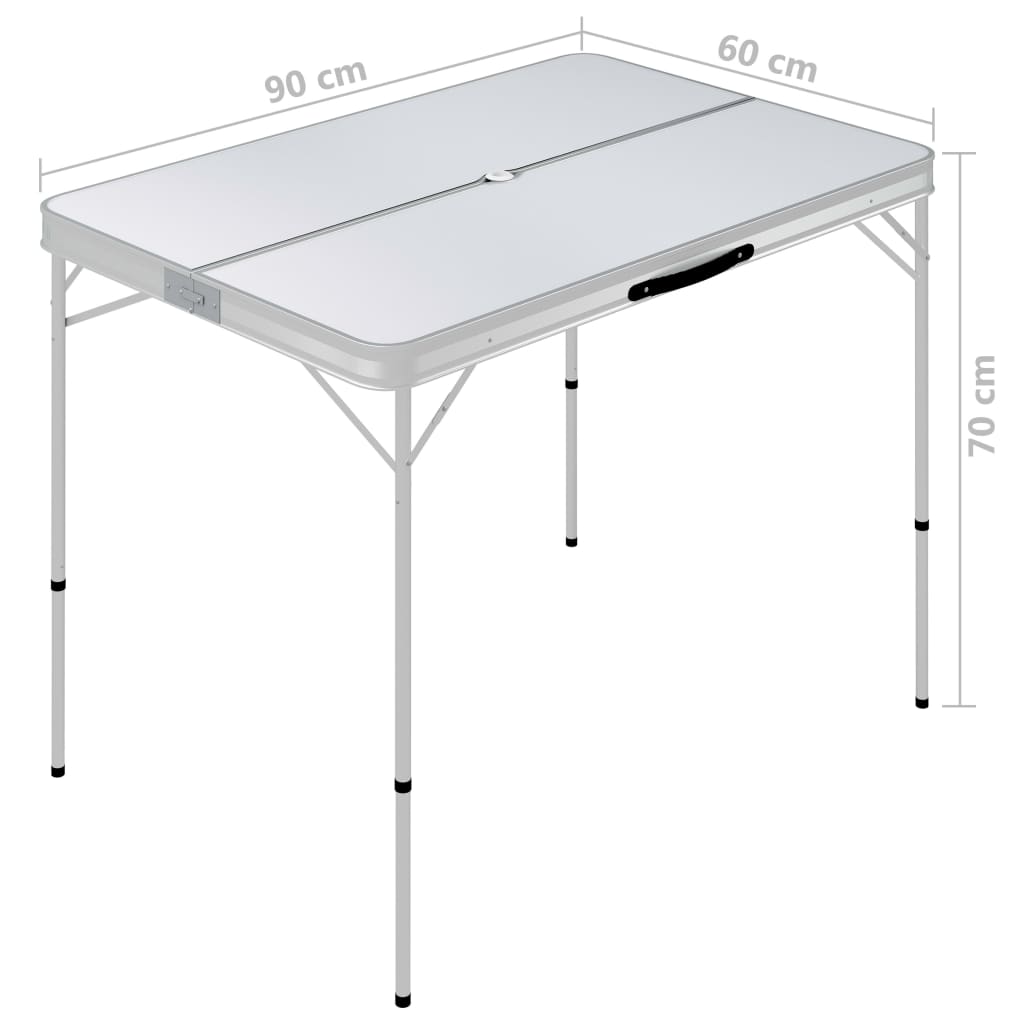 vidaXL Table de camping pliable avec 2 bancs Aluminium Blanc
