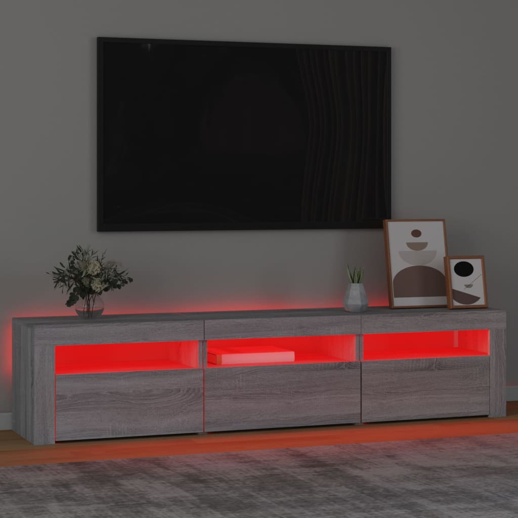 vidaXL Meuble TV avec lumières LED Sonoma gris 180x35x40 cm