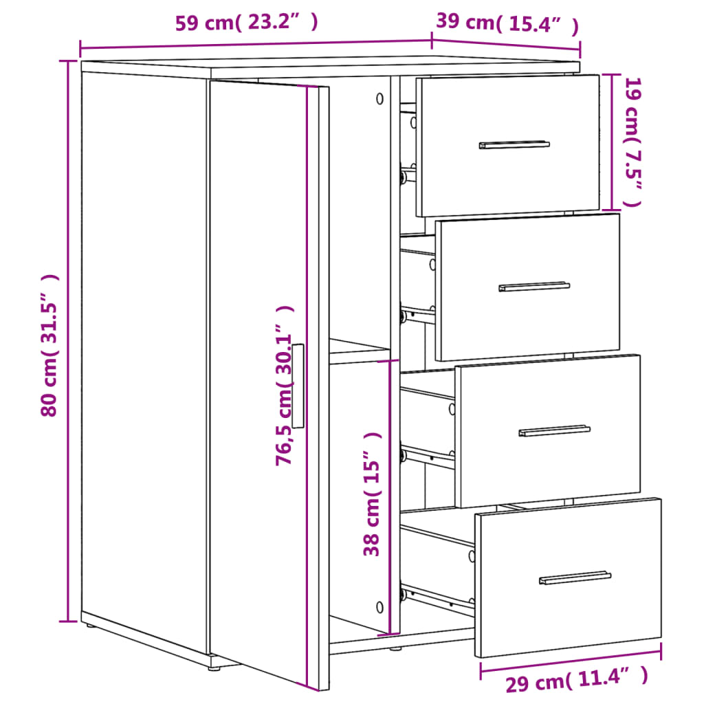 vidaXL Buffet noir 59x39x80 cm bois d'ingénierie