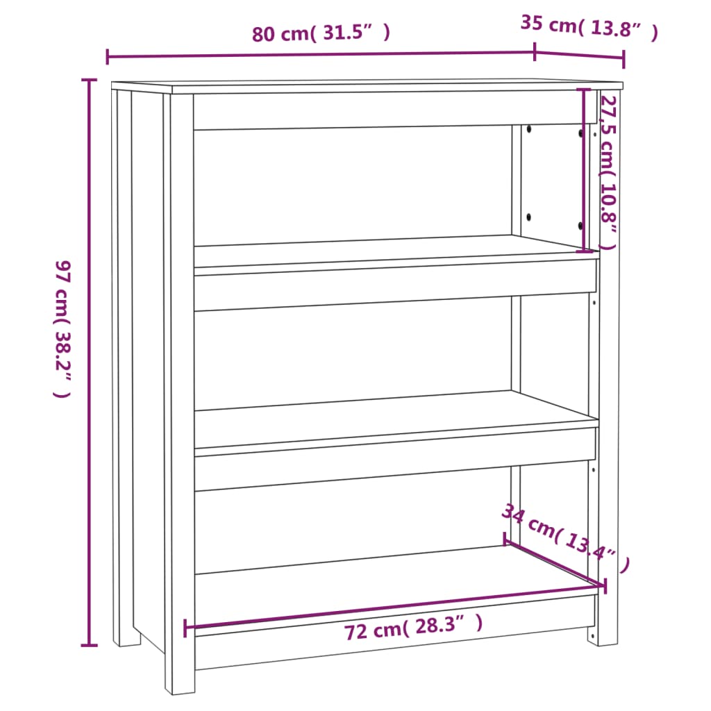 vidaXL Bibliothèque Gris 80x35x97 cm Bois de pin massif