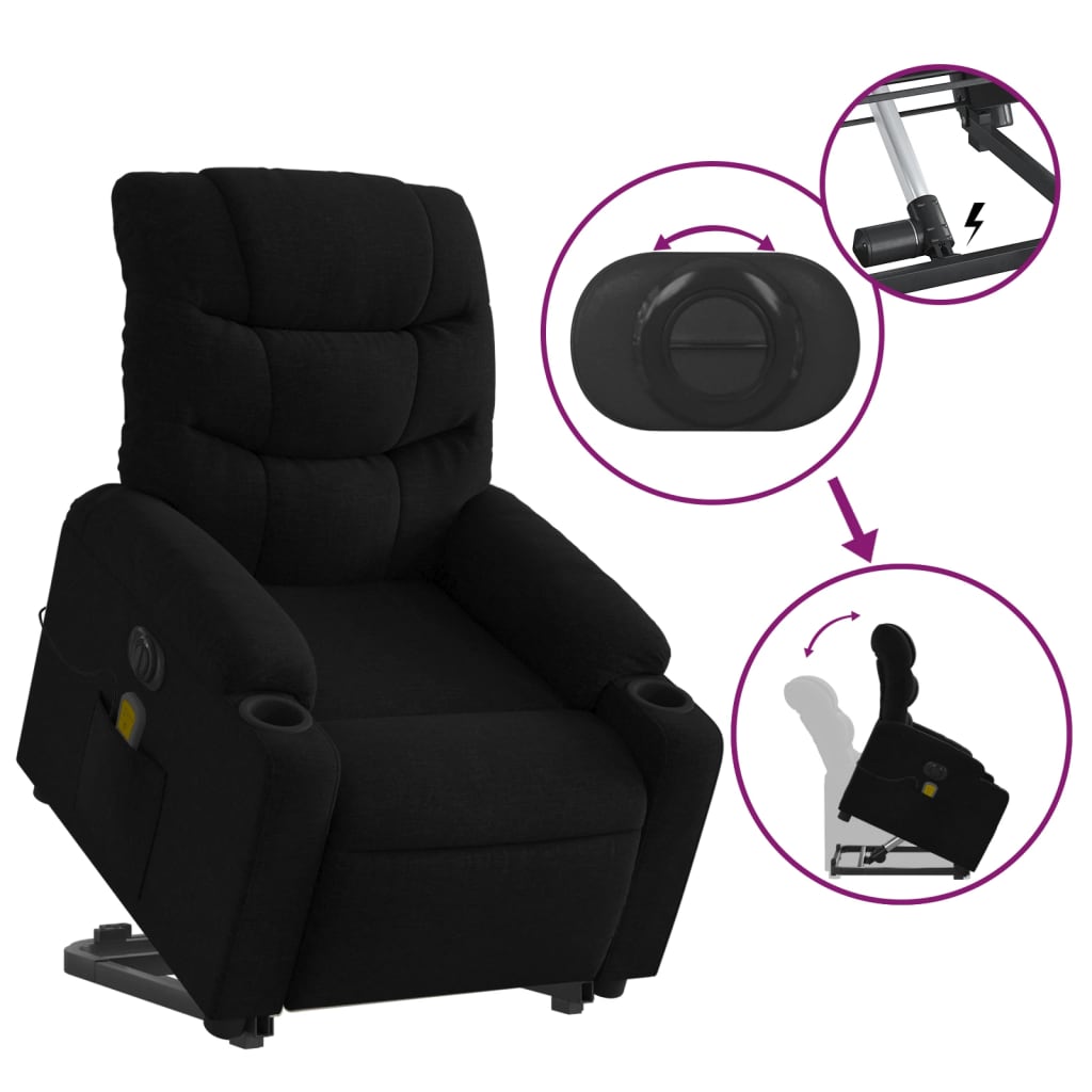 vidaXL Fauteuil inclinable de massage électrique Noir Tissu