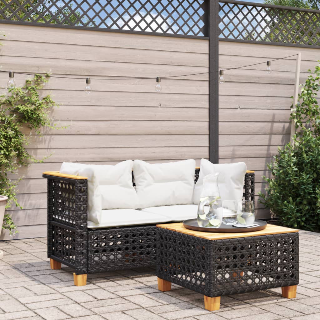 vidaXL Canapés d'angle de jardin et coussins 2 pcs noir résine tressée