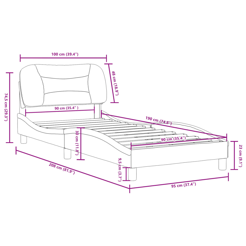 vidaXL Cadre de lit sans matelas crème 90x190 cm tissu