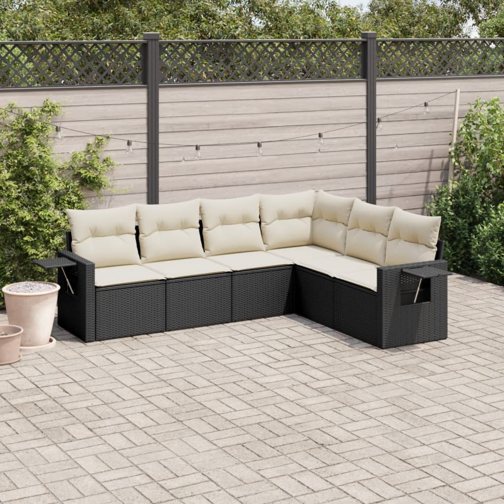 vidaXL Salon de jardin 6 pcs avec coussins noir résine tressée