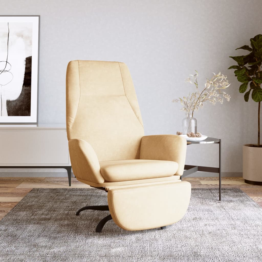 vidaXL Chaise de relaxation avec repose-pied Blanc crème Velours