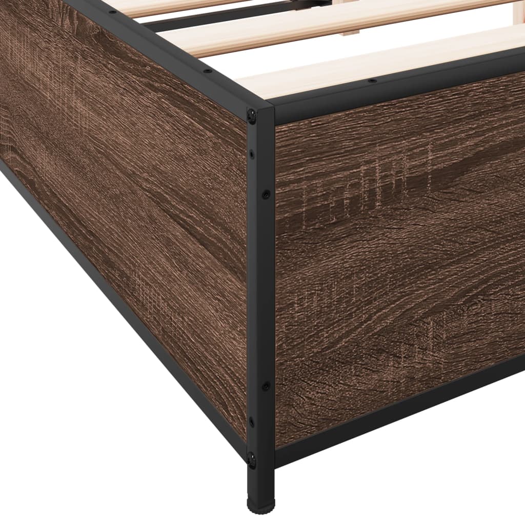 vidaXL Cadre de lit chêne marron 135x190 cm bois d'ingénierie et métal