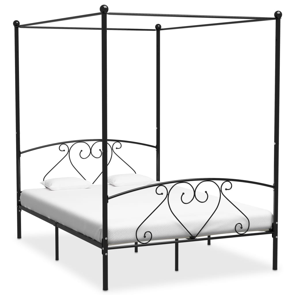 vidaXL Cadre de lit sans matelas avec baldaquin noir 160x200 cm métal