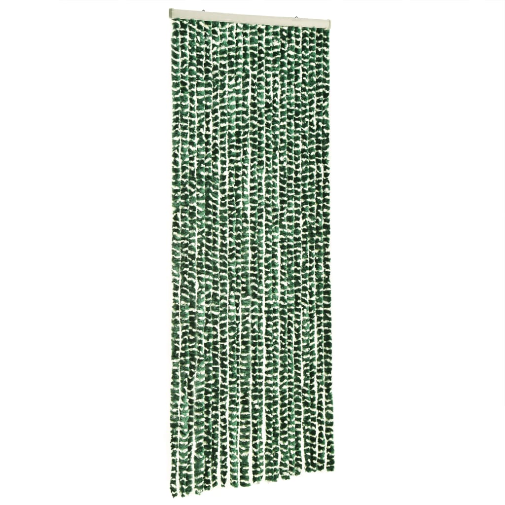 vidaXL Rideau anti-mouches vert et blanc 56x200 cm chenille