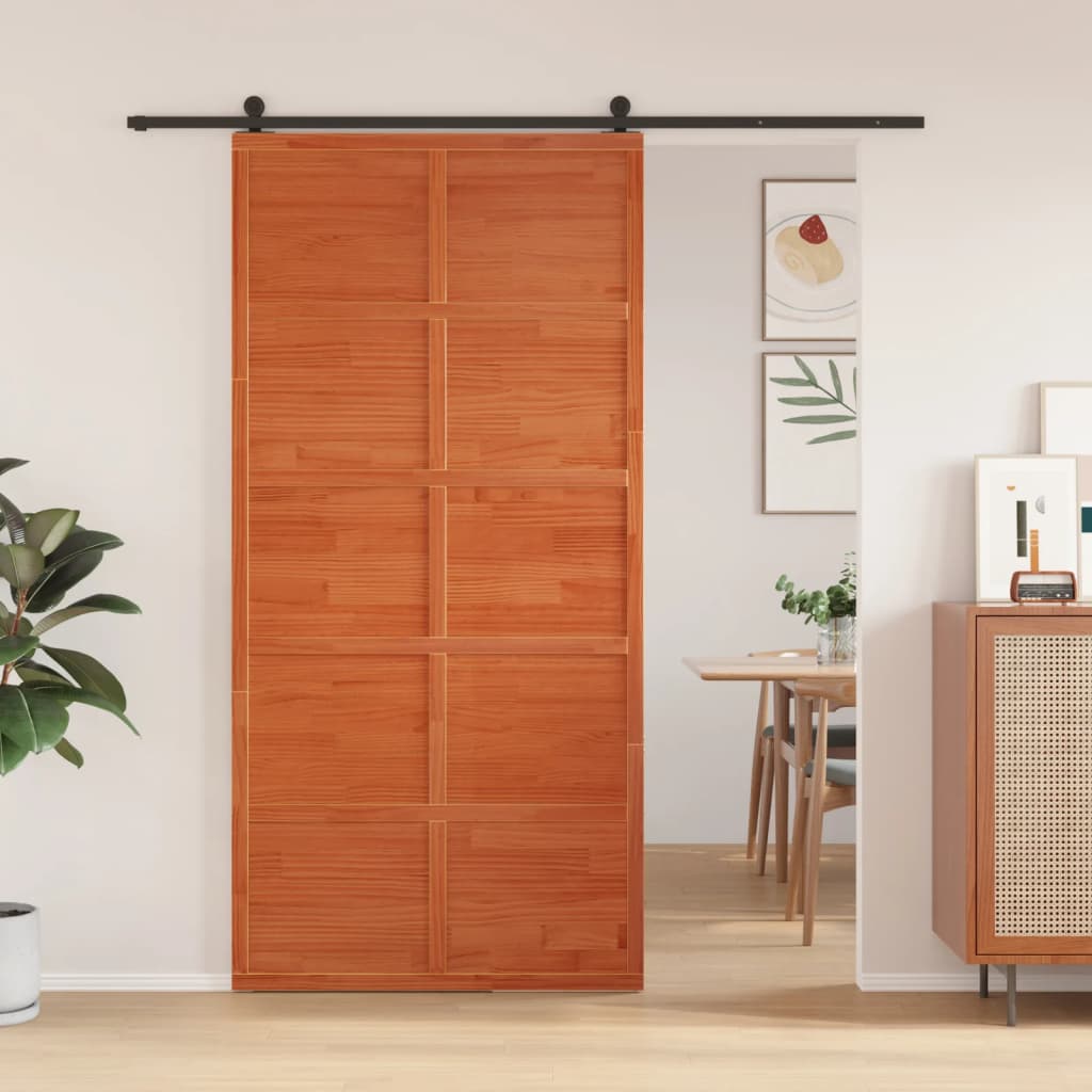 vidaXL Porte de grange marron cire 100x208 cm bois massif de pin