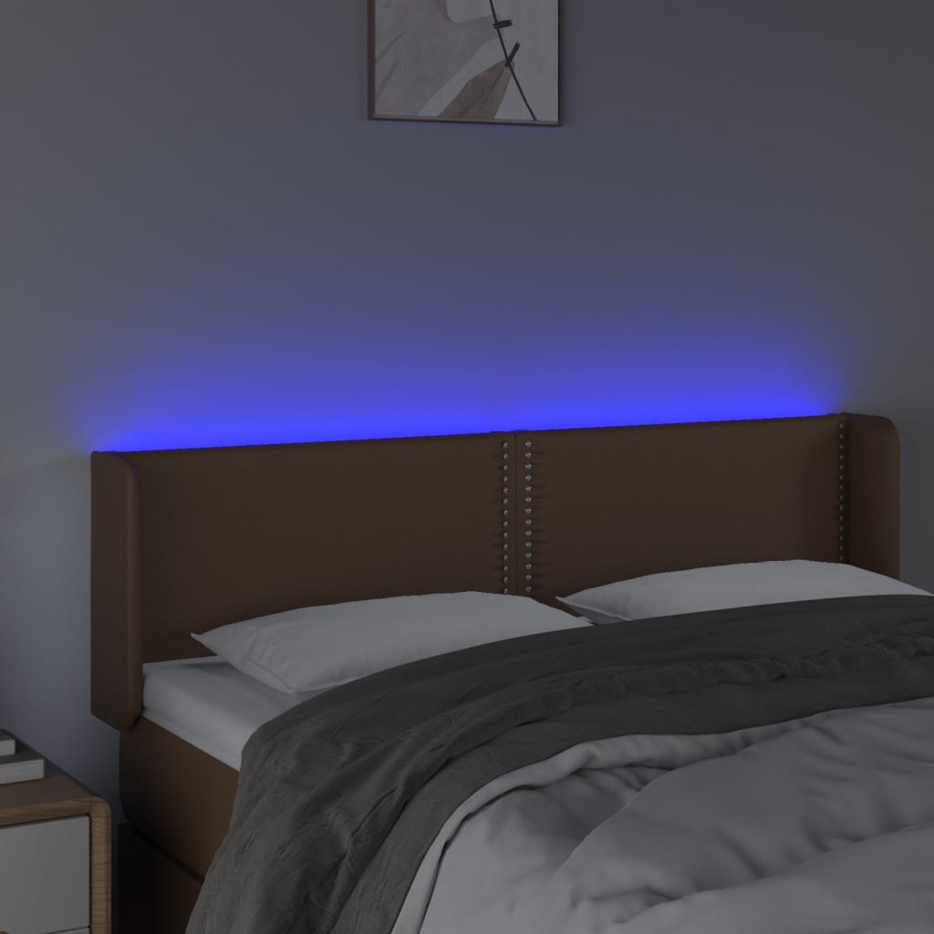 vidaXL Tête de lit à LED Marron 147x16x78/88 cm Similicuir