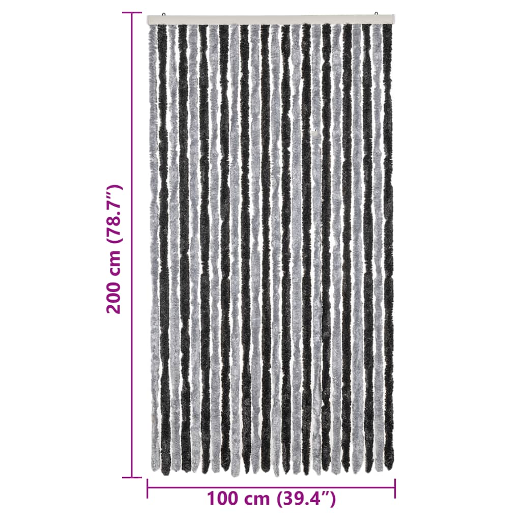 vidaXL Rideau anti-mouches gris et noir 100x200 cm chenille