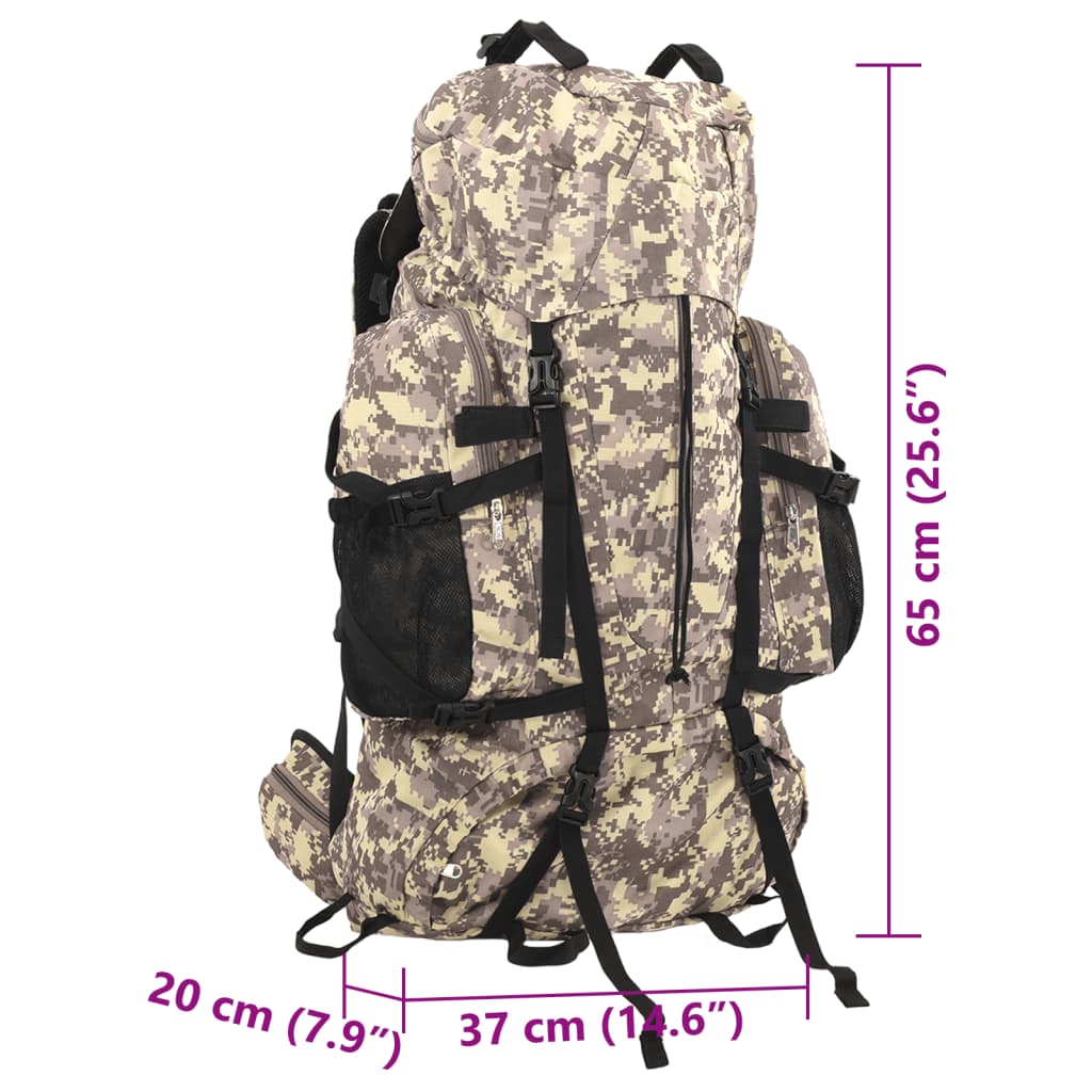 vidaXL Sac à dos de randonnée marron camouflage 60 L tissu oxford