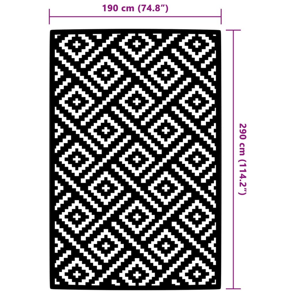 vidaXL Tapis d'extérieur Blanc et noir 190x290 cm PP