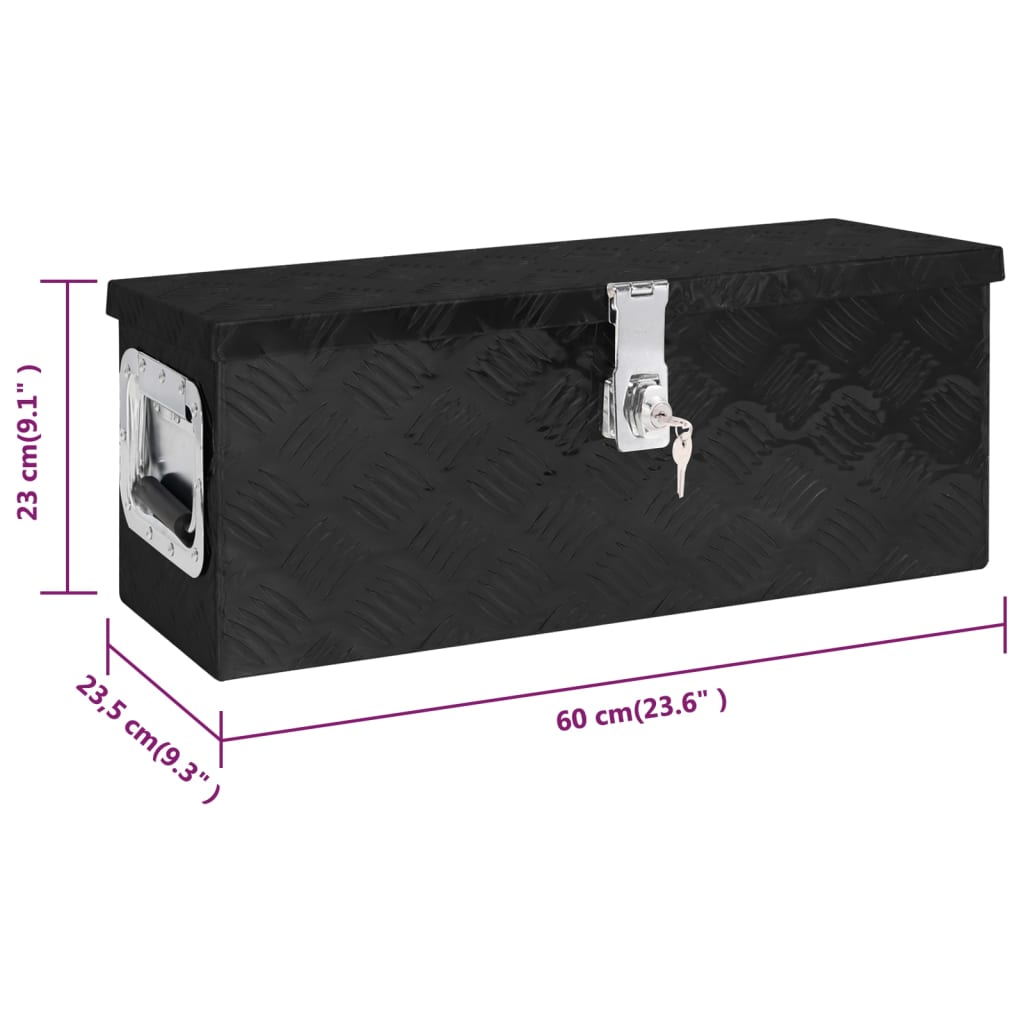vidaXL Boîte de rangement Noir 60x23,5x23 cm Aluminium