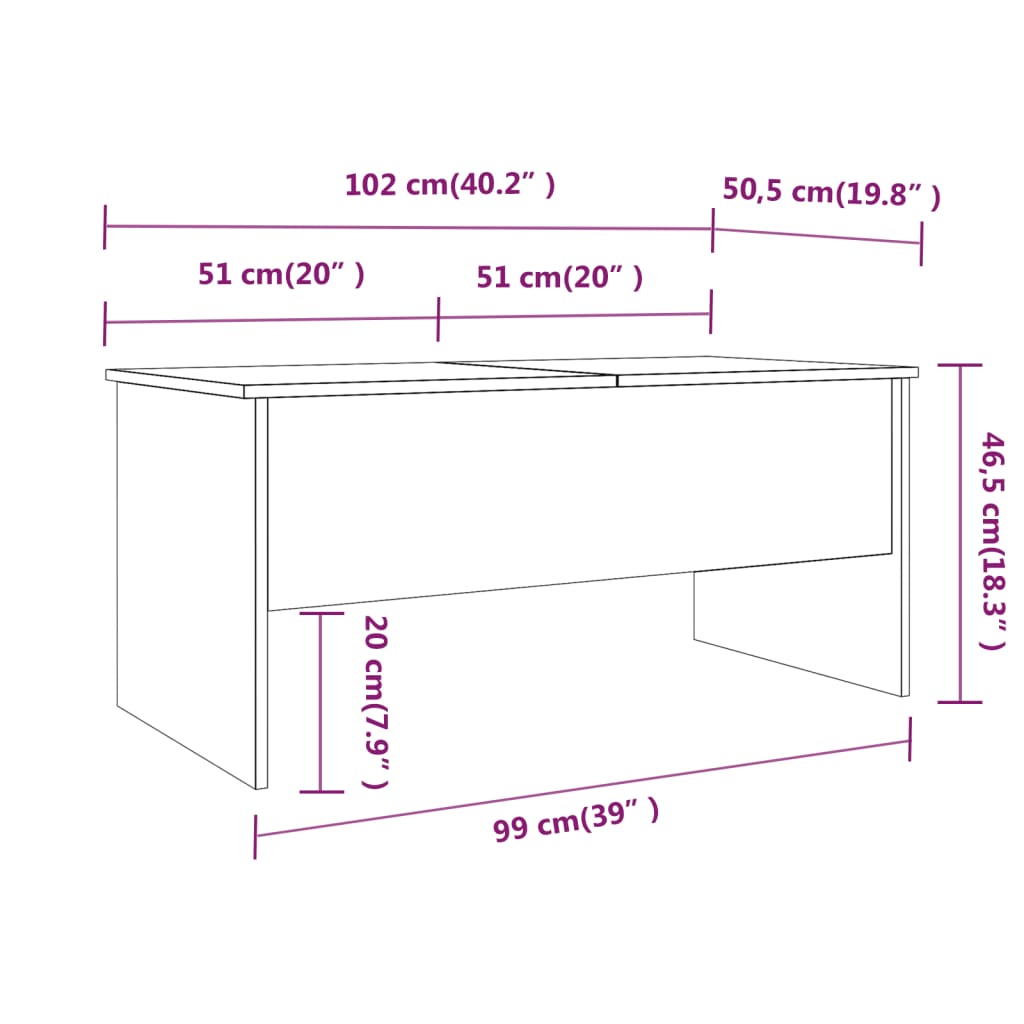 vidaXL Table basse Chêne marron 102x50,5x46,5 cm Bois d'ingénierie