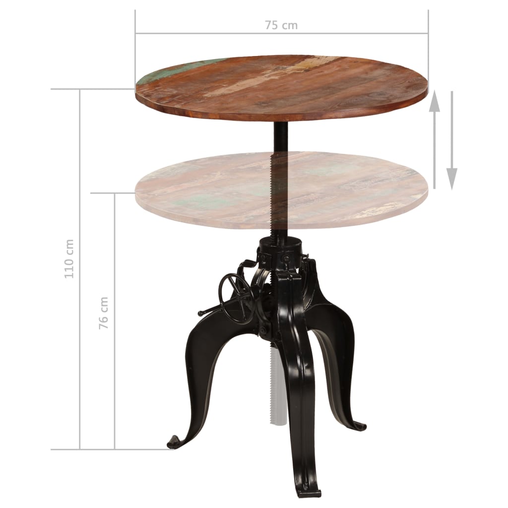 vidaXL Table de bar Bois de récupération massif 75 x (76-110) cm