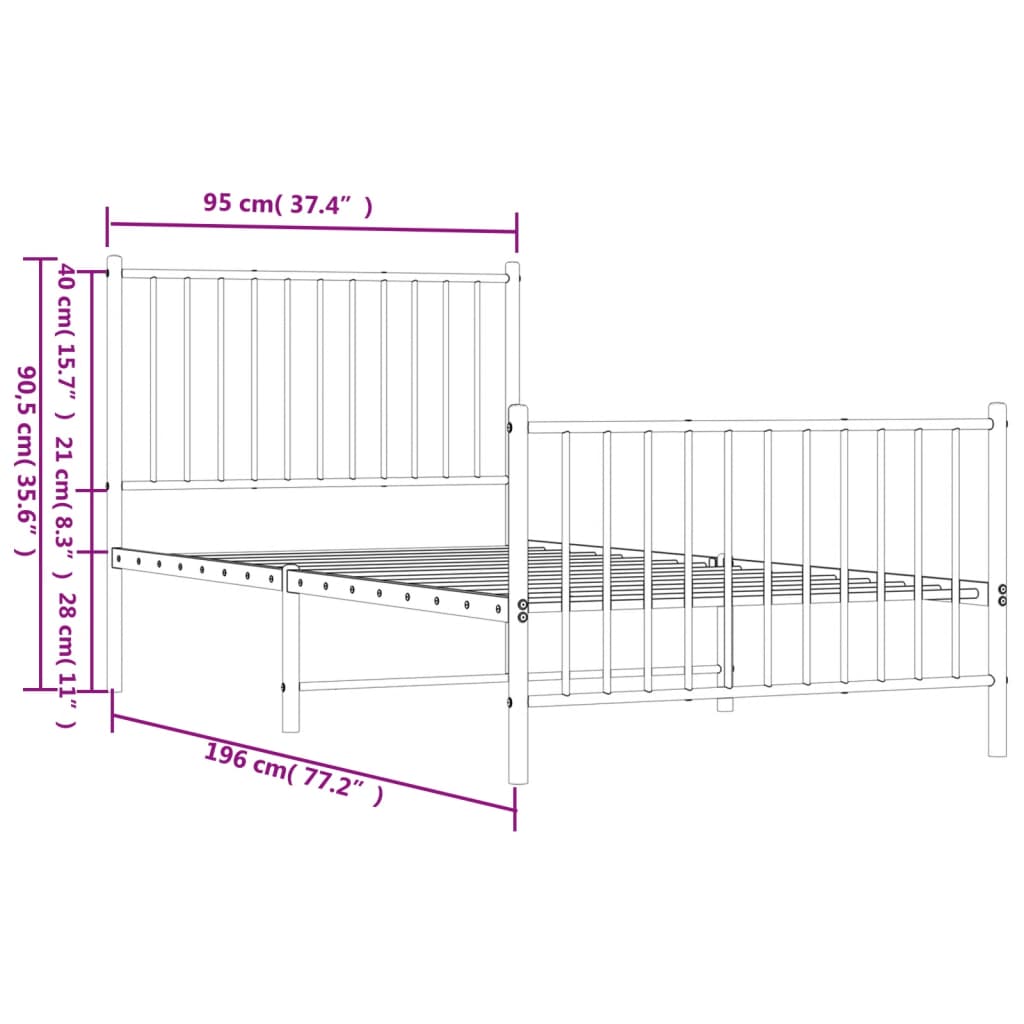 vidaXL Cadre de lit métal sans matelas avec pied de lit blanc 90x190cm