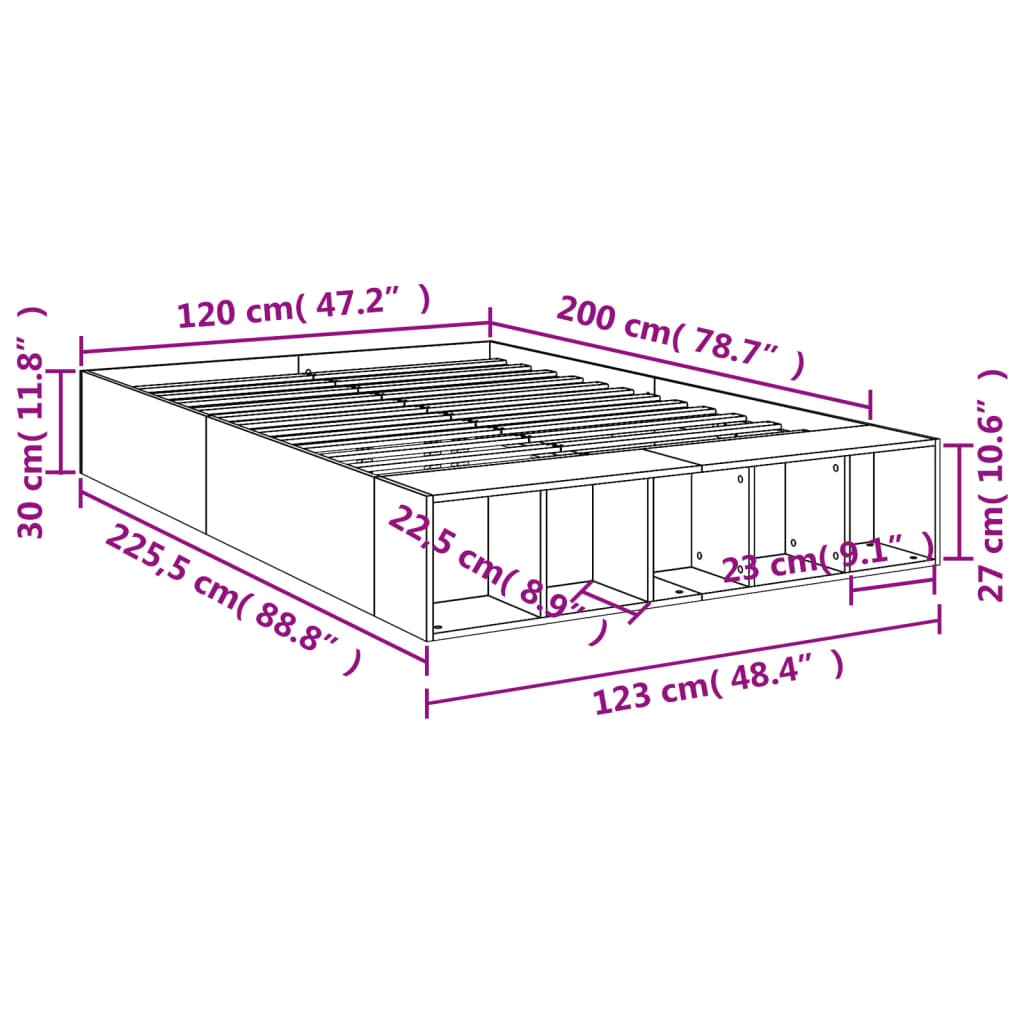 vidaXL Cadre de lit sans matelas chêne fumé 120x200 cm