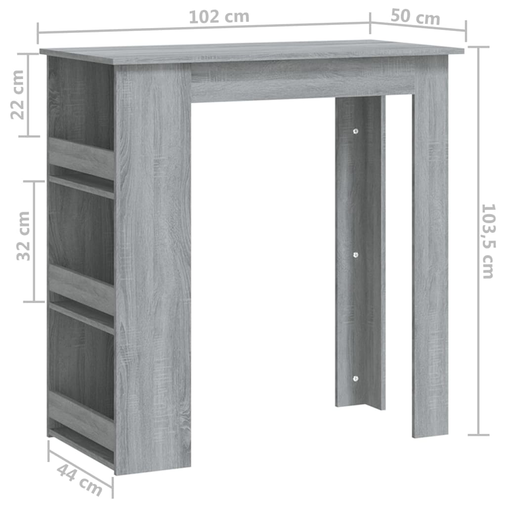 vidaXL Table de bar avec rangement sonoma gris bois d'ingénierie
