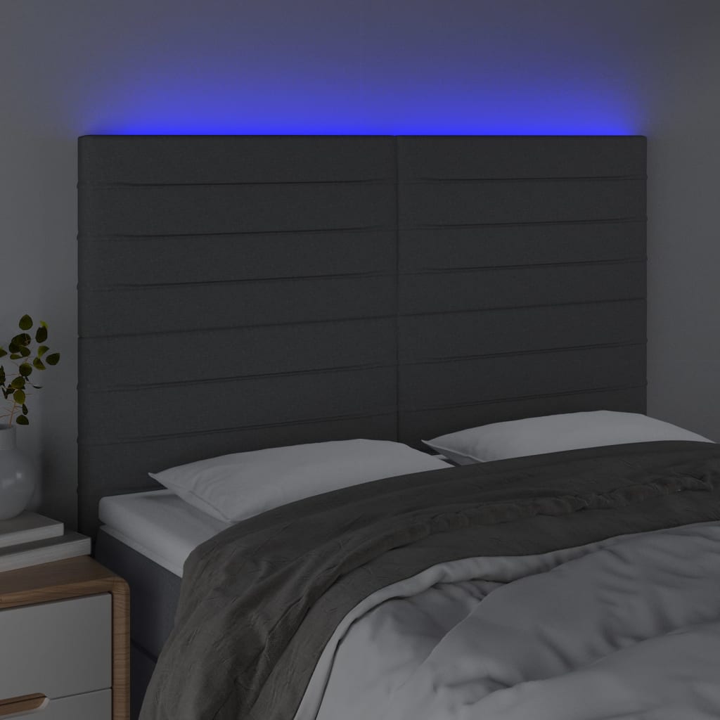 vidaXL Tête de lit à LED Gris foncé 144x5x118/128 cm Tissu