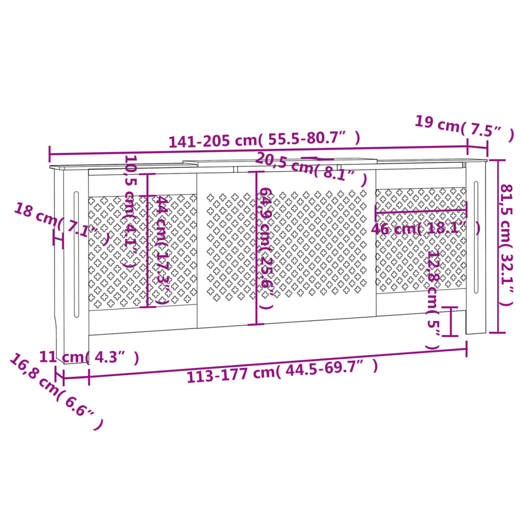 vidaXL Cache-radiateur MDF 205 cm