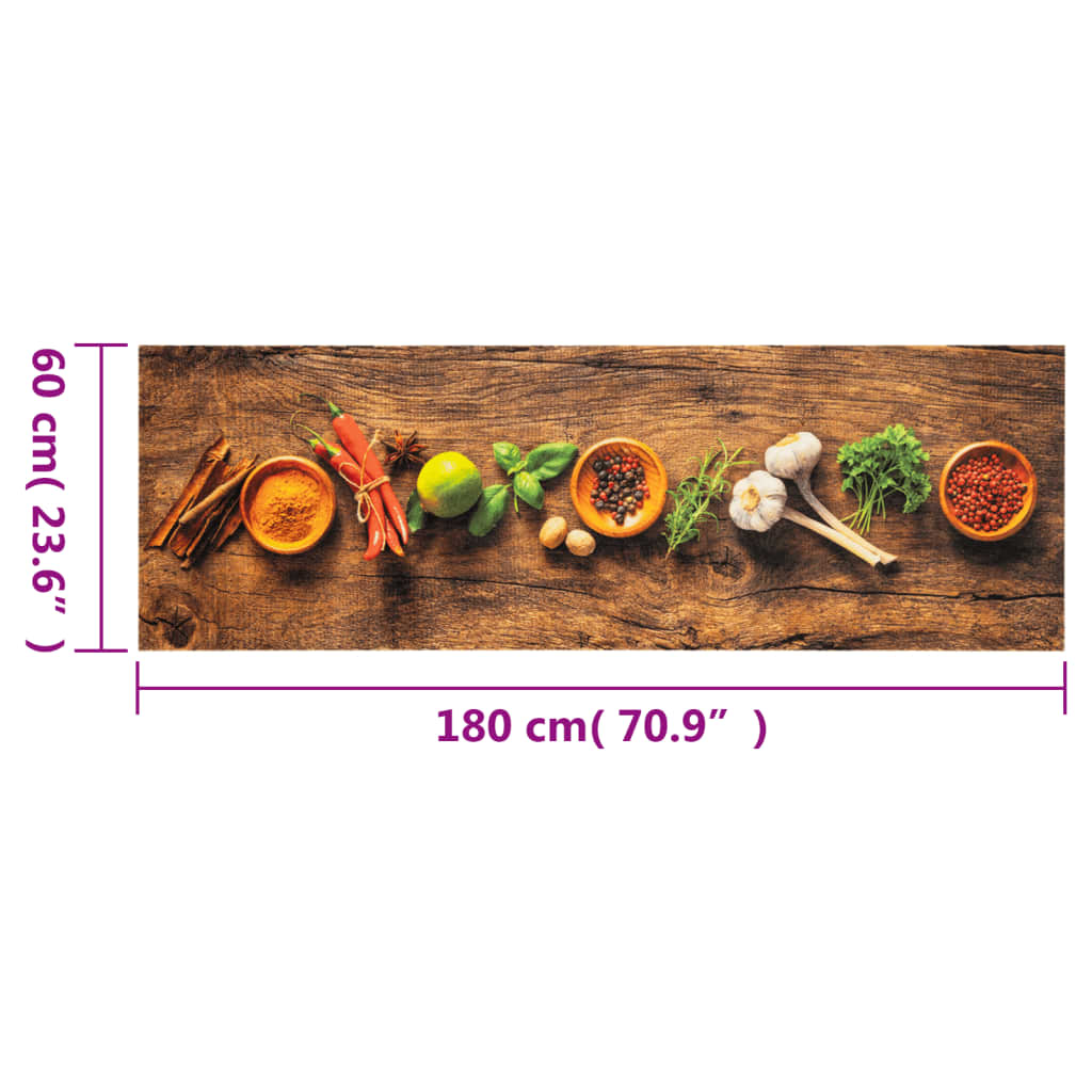 vidaXL Tapis de cuisine lavable impression d'épices 60x180 cm velours