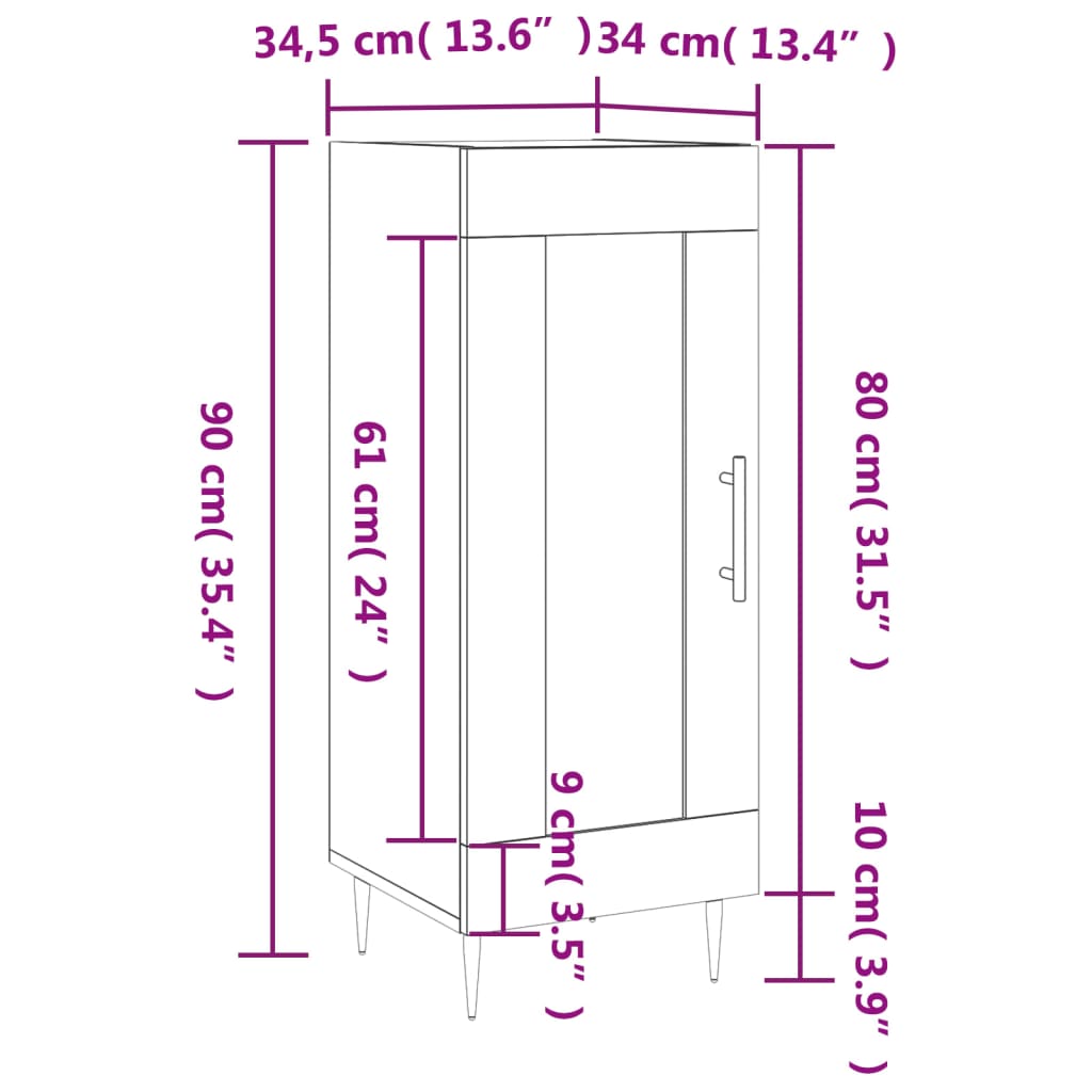 vidaXL Buffet Sonoma gris 34,5x34x90 cm Bois d'ingénierie