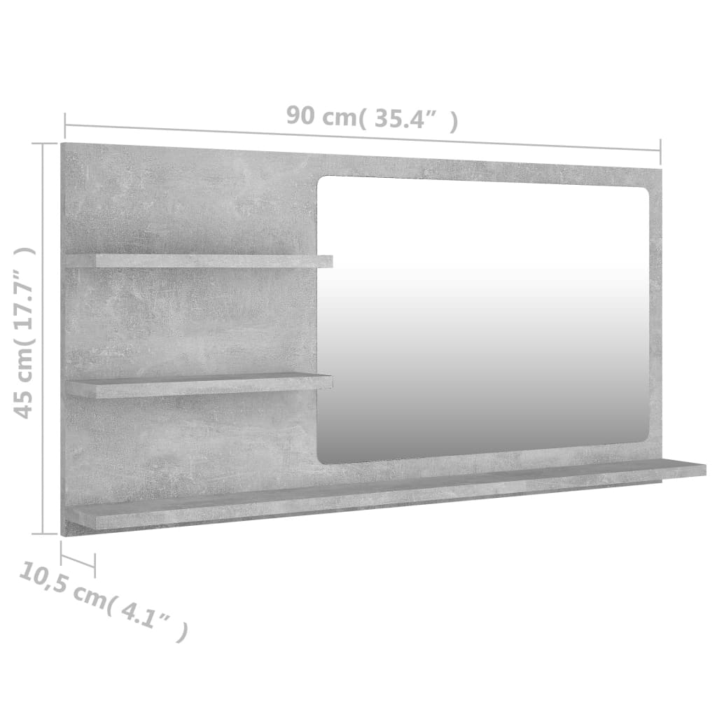 vidaXL Miroir de salle de bain Gris béton 90x10,5x45 cm Aggloméré