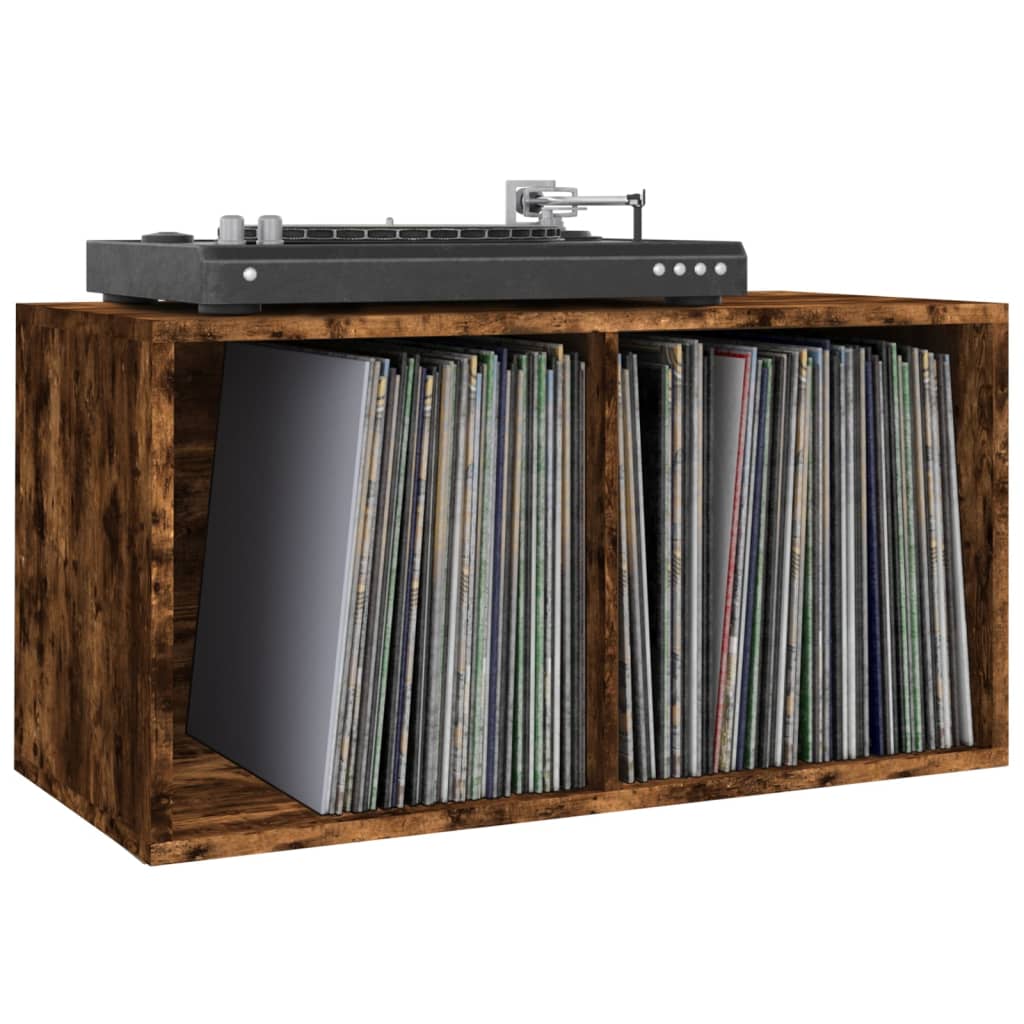 vidaXL Boîte de rangement à disques vinyle Chêne fumé 71x34x36 cm Bois