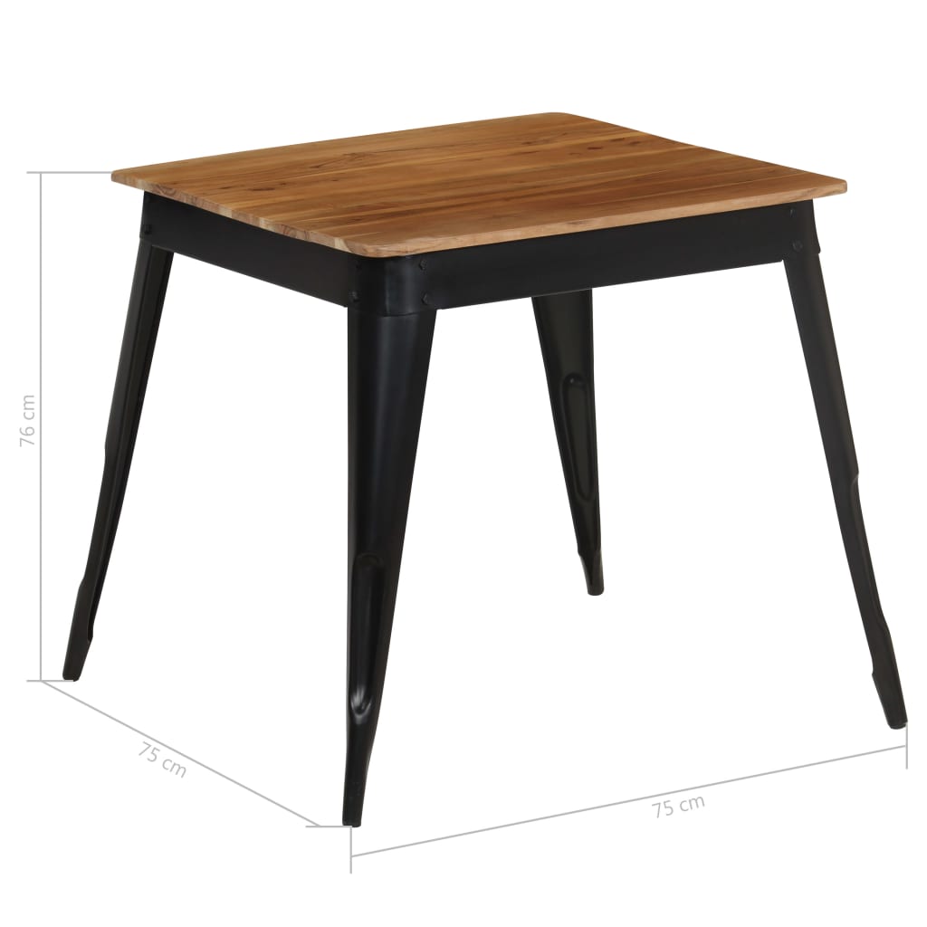 vidaXL Table à manger Bois d'acacia massif et acier 75x75x76 cm