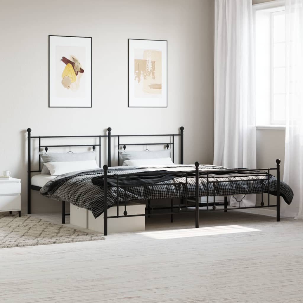 vidaXL Cadre de lit métal sans matelas avec pied de lit noir 193x203cm