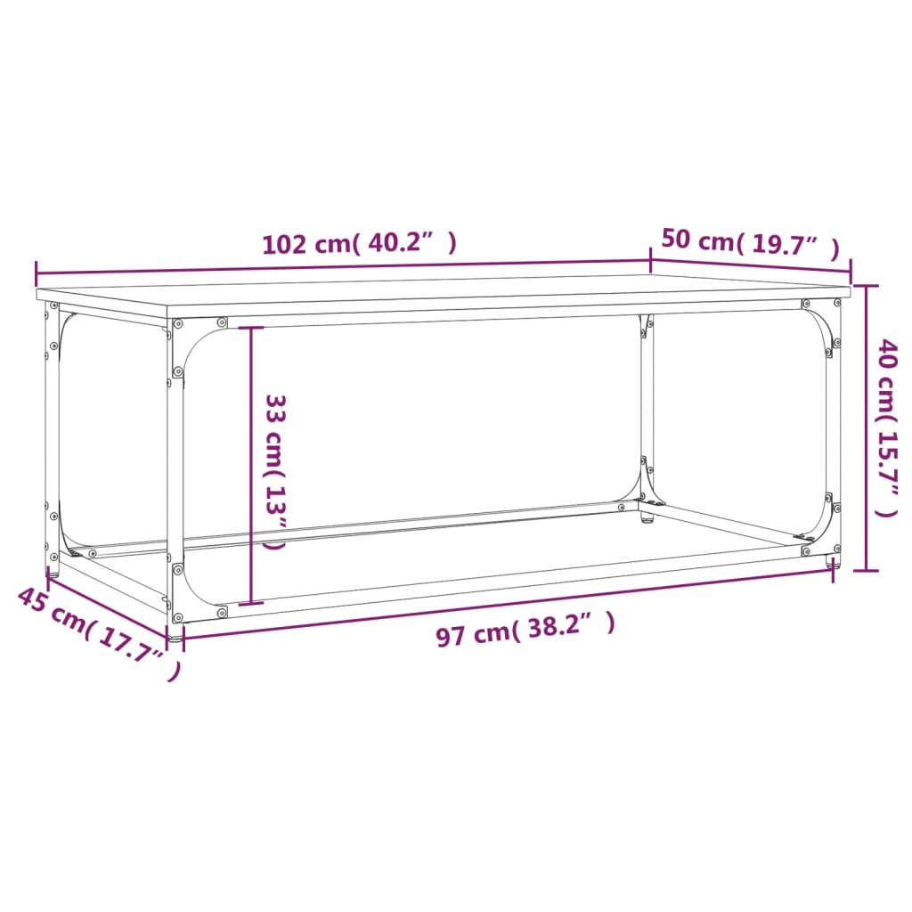 vidaXL Table basse Chêne sonoma 102x50x40 cm Bois d'ingénierie et fer