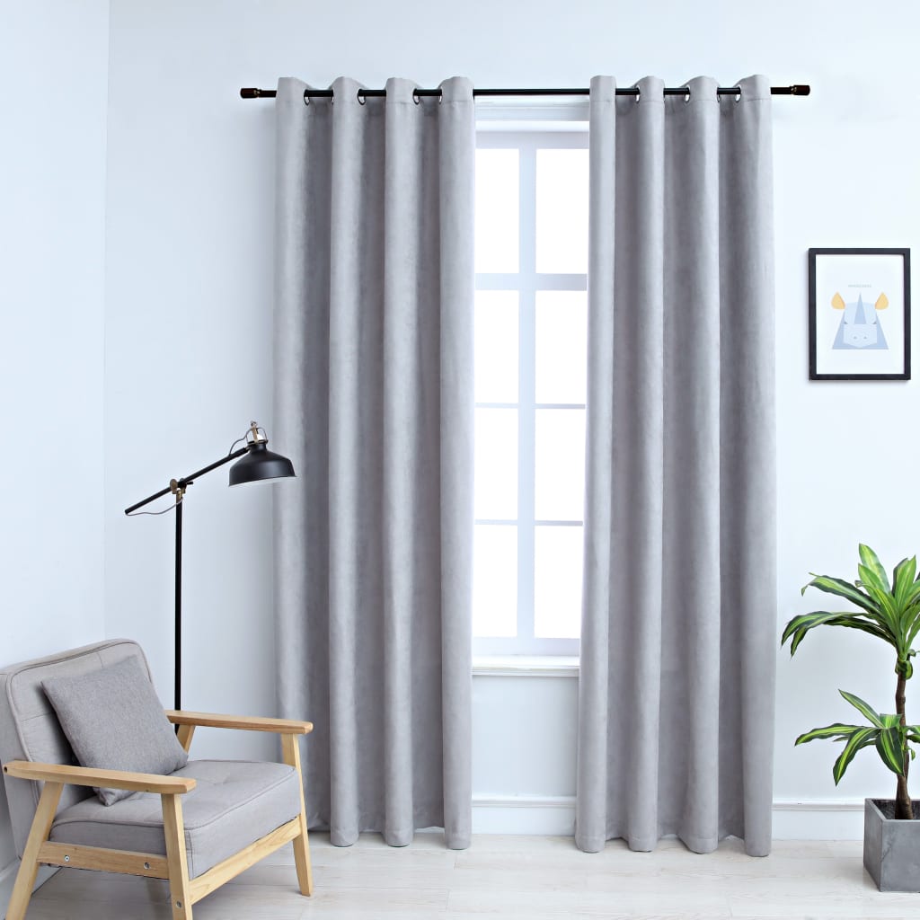 vidaXL Rideaux occultants avec anneaux en métal 2 pcs Gris 140x175 cm