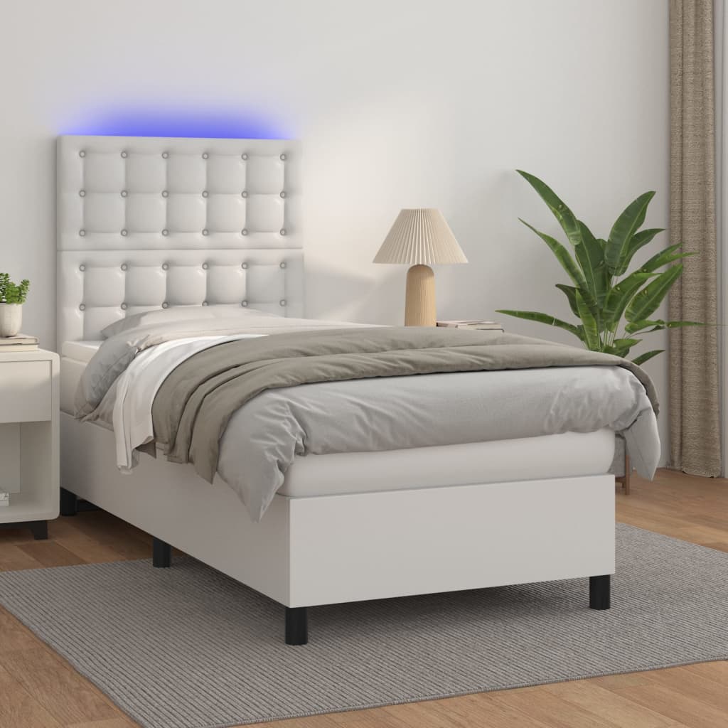 vidaXL Sommier à lattes de lit avec matelas et LED Blanc 90x200 cm