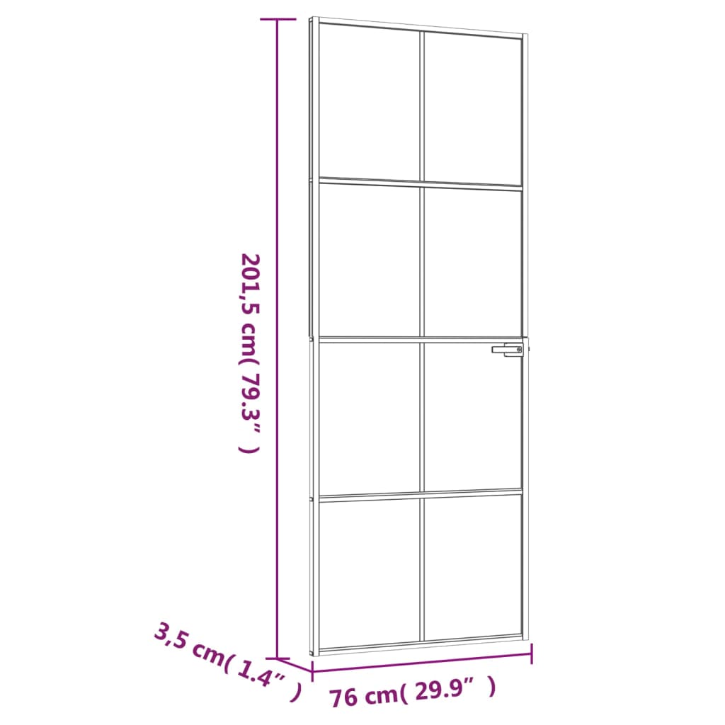 vidaXL Porte d'intérieur Noir 76x201,5 cm Trempé verre aluminium fin