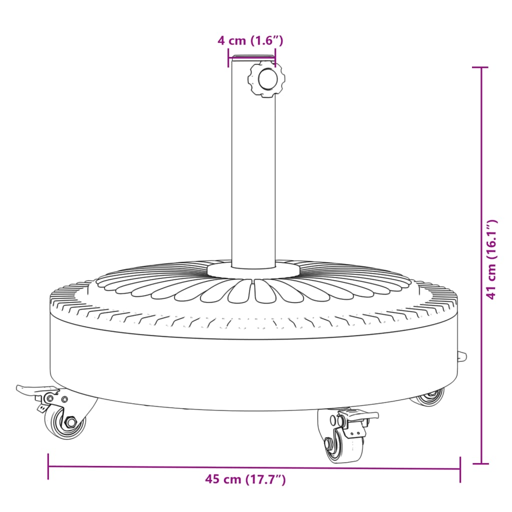 vidaXL Base de parasol avec roues pour mâts Ø38 / 48 mm 27 kg rond